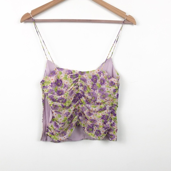 NWT Zara Bloggers Favorite Floral Ruched Spaghetti Strap Tank Top Size Small - Picture 8 of 16